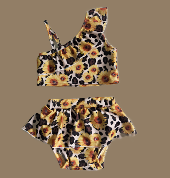 Girls Cheetah Sunflower Swimsuit