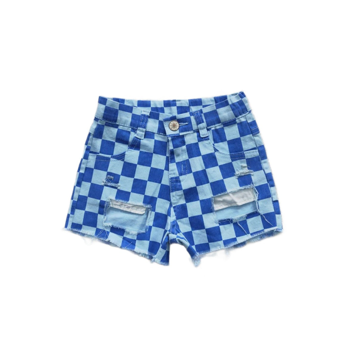 Girls Checkered Denim Shorts