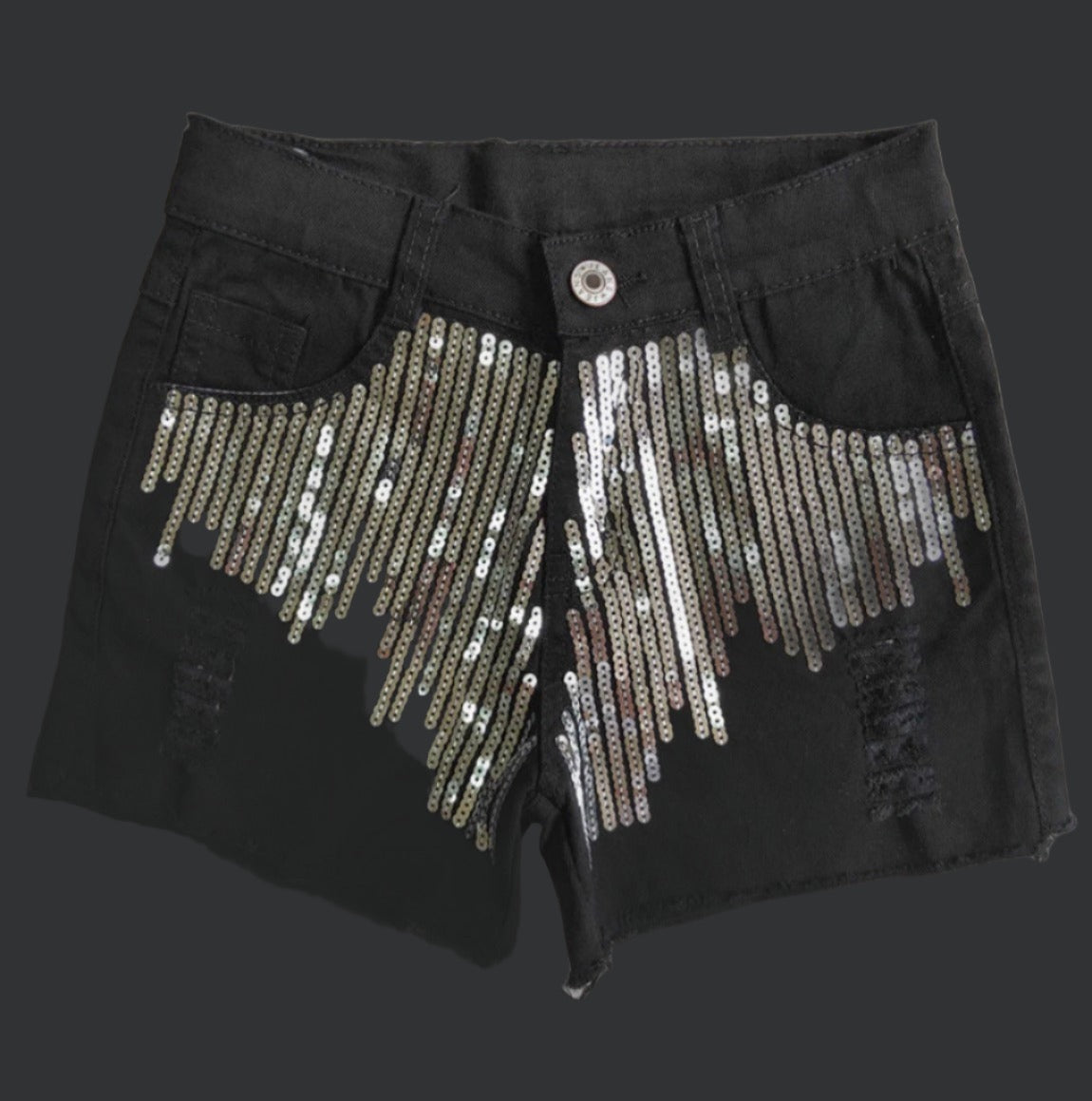 Girls Black Denim Sequin Jean Shorts