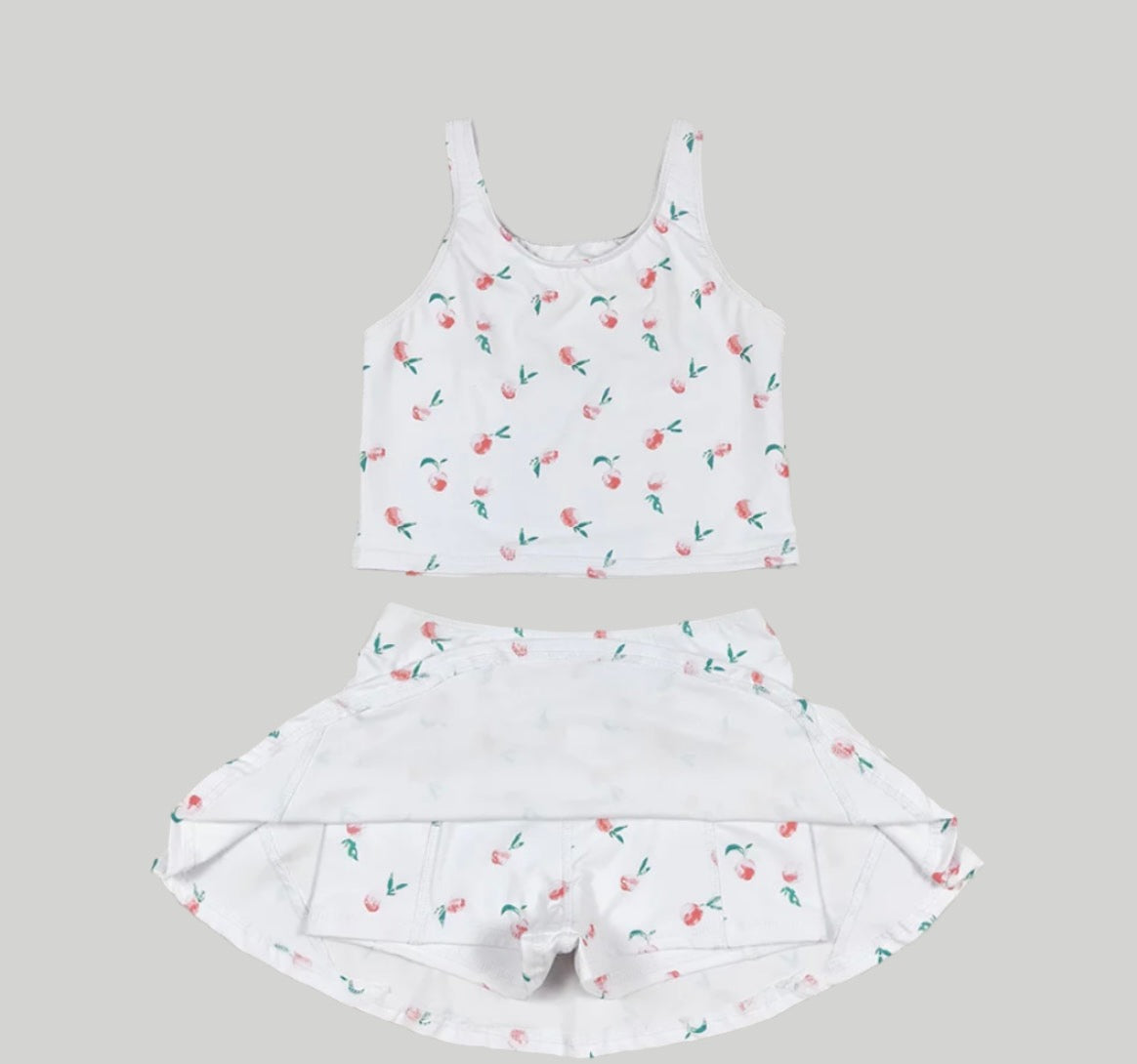 Girls Two Piece White Peach Skorts and Top