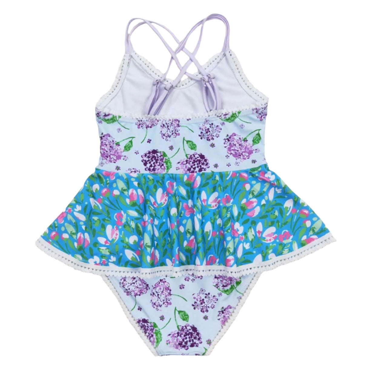 Girls Purple Flowers Ruffle One Piece Swimsuit