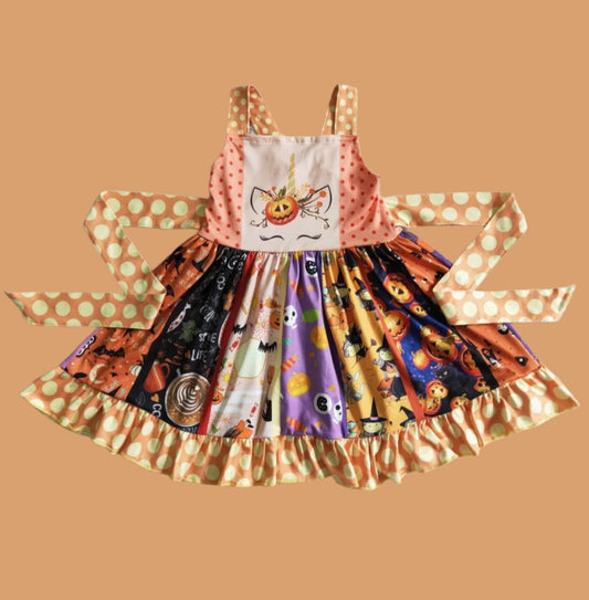 Girls Pumpkin Fall Themed Unicorn Dress