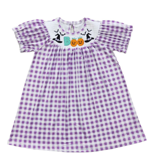 Girls Purple Checkered Boo Dress