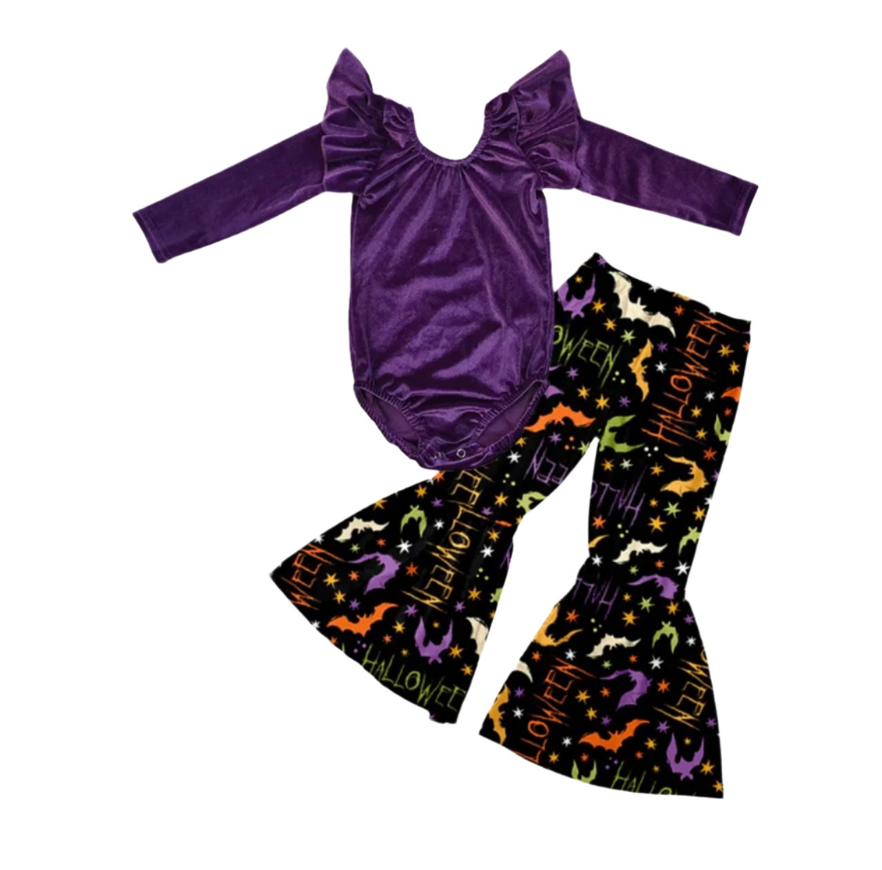 Girls Velvet Onesie and Flare Halloween Bottoms