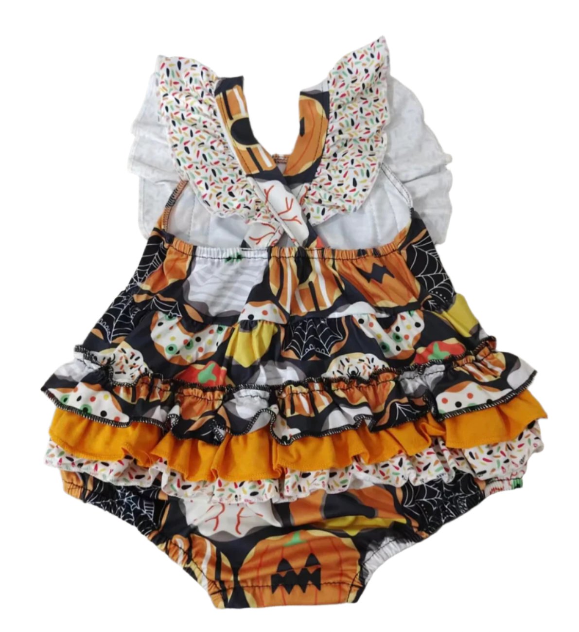 Baby Girls Donut Fall Themed Romper Ruffle Back