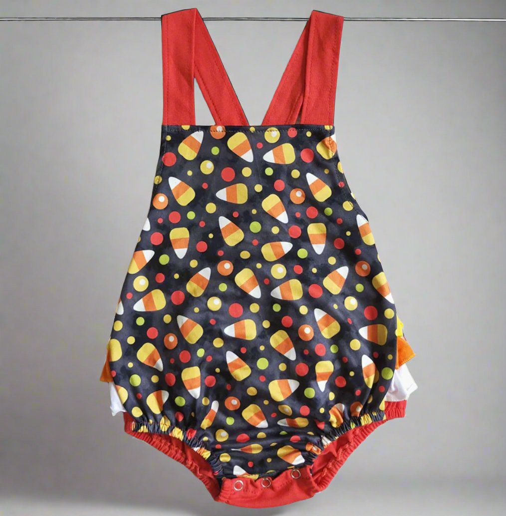 Baby Girls Candy Corn Ruffle Back Romper