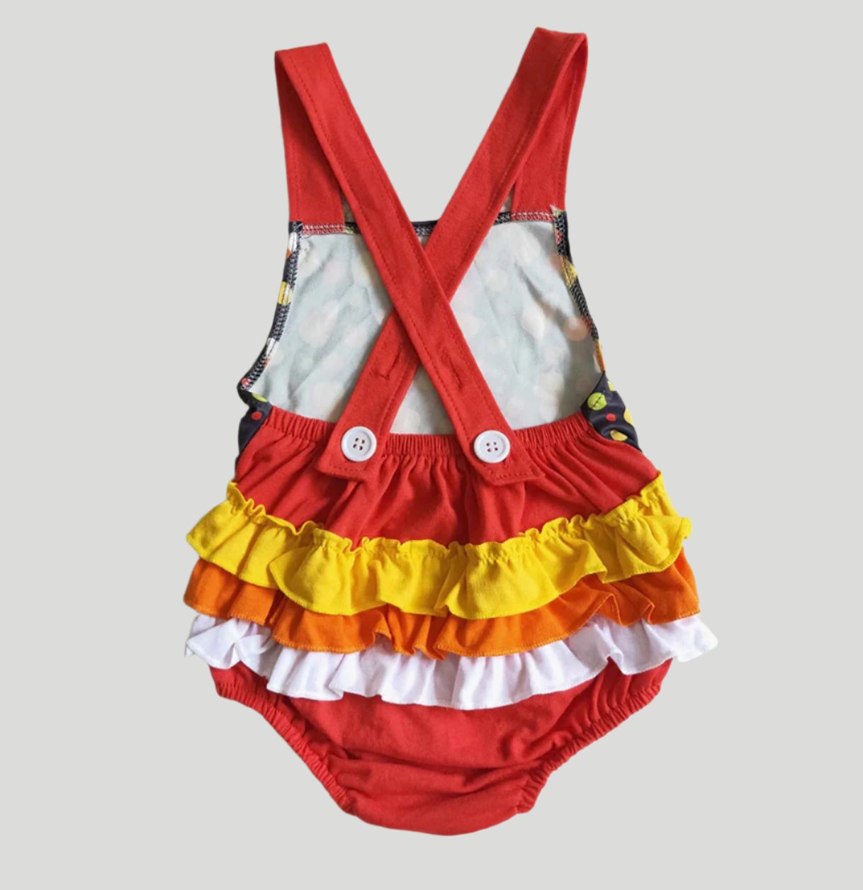 Baby Girls Candy Corn Ruffle Back Romper