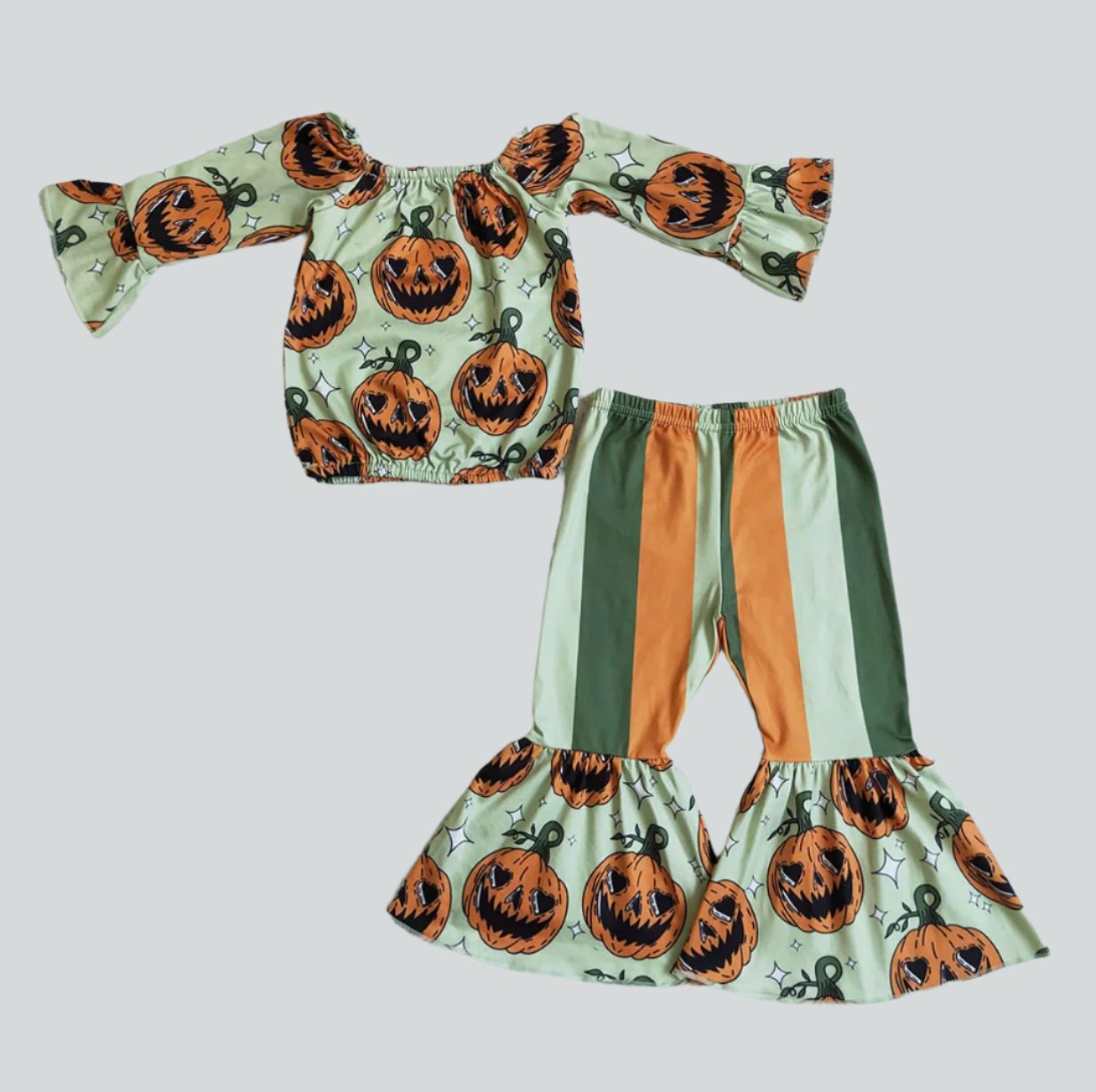 Girls Pumpkin Flare Top and Flare Bottoms