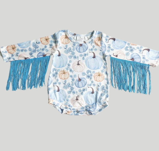 Girls Blue Pumpkins Fringe Romper