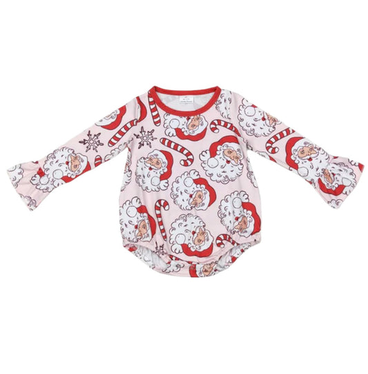 Baby Girls Santa Candy Cane Flare Sleeves Romper