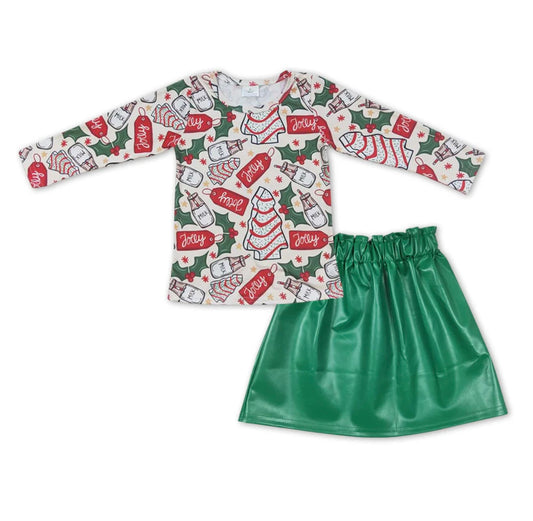 Girls Tree Cakes Top with Leather Skirt