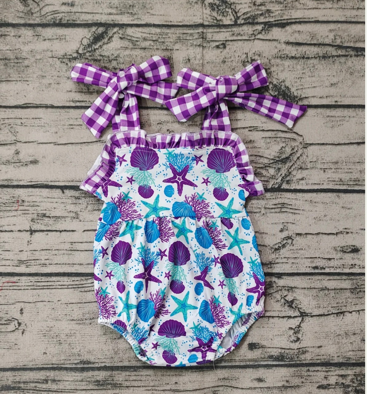 Baby Girls Blue and Purple Starfish Romper