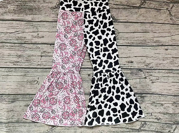 Girls Disco Cow Girl Print Bell Bottoms