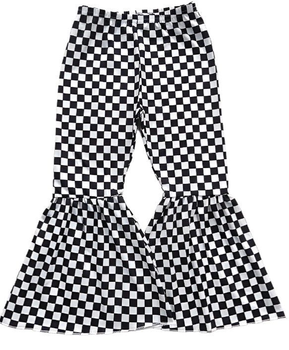 Girls Black Checkered Bell Bottoms