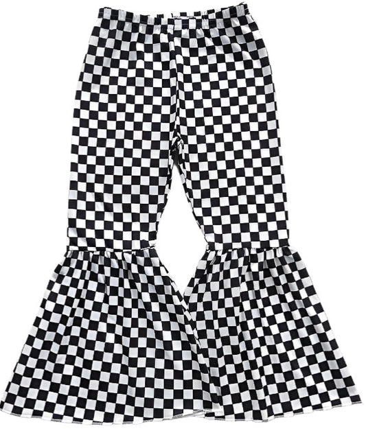 Girls Black Checkered Bell Bottoms