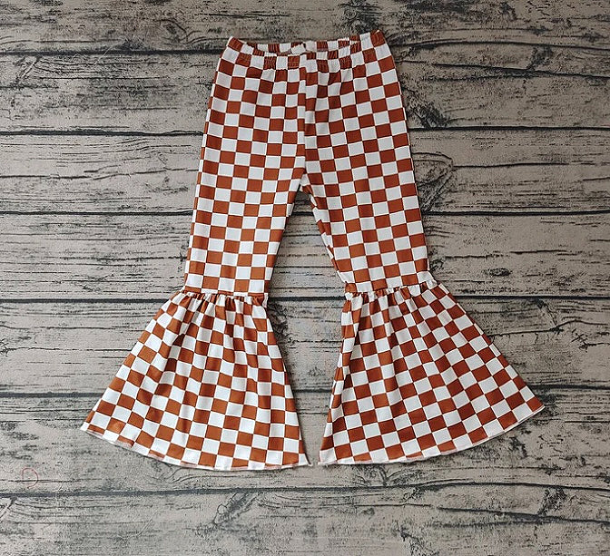 Girls Burnt Orange Checkered Bell Bottoms