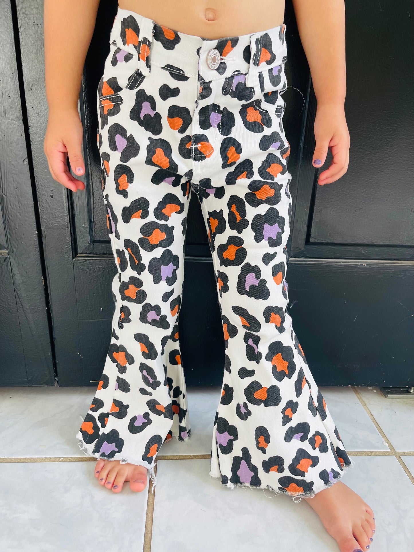 Girls Halloween Cheetah Print Flare Jeans