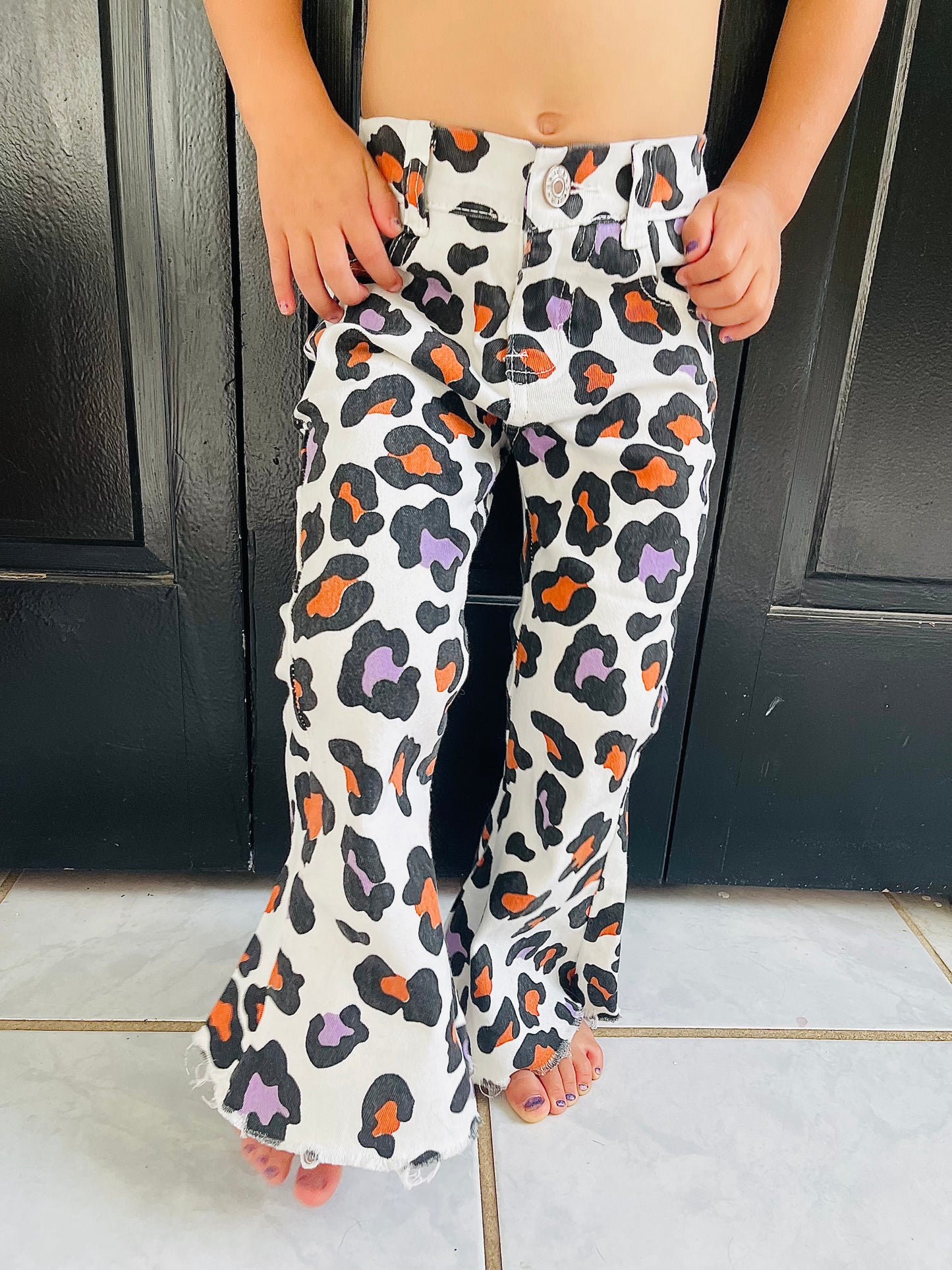 Girls Halloween Cheetah Print Flare Jeans