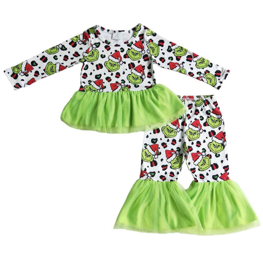 Girls Grinch Cheetah Bell Pants Set