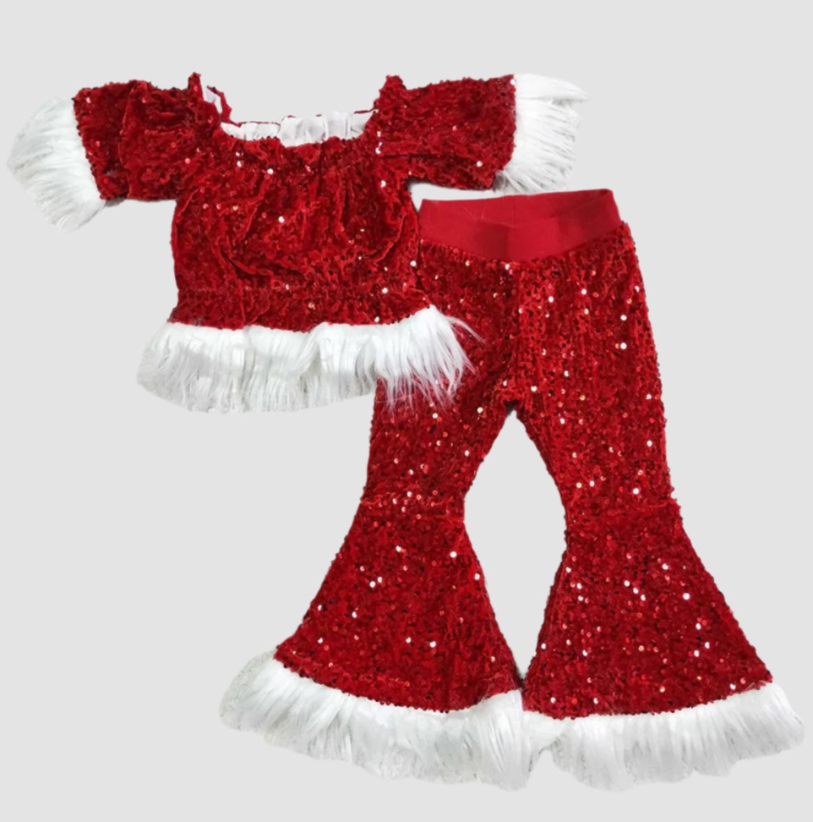 Girls Two Piece Sequin Santa Baby Set