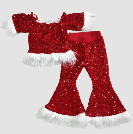 Girls Two Piece Sequin Santa Baby Set