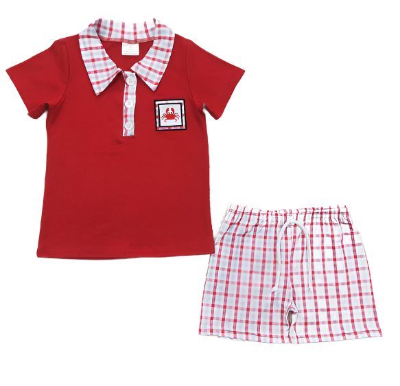 Boys Red Polo Crab Set