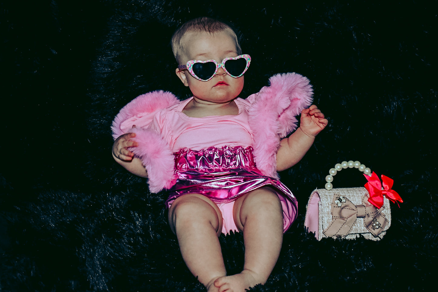 Baby Girls Pink Fur Sleeve Romper